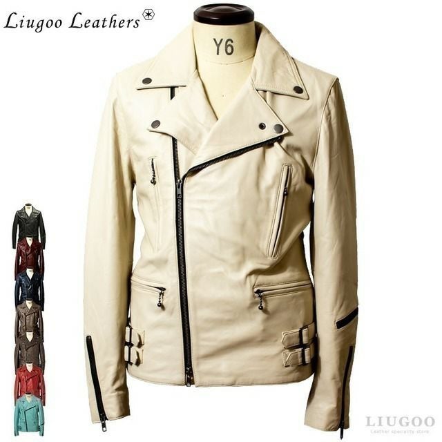 Liugoo Leathers ダブルライダースジャケット オフホワイト 楽天市場】Liugoo Leathers 本革 UKダブルライダースジャケット メンズ
