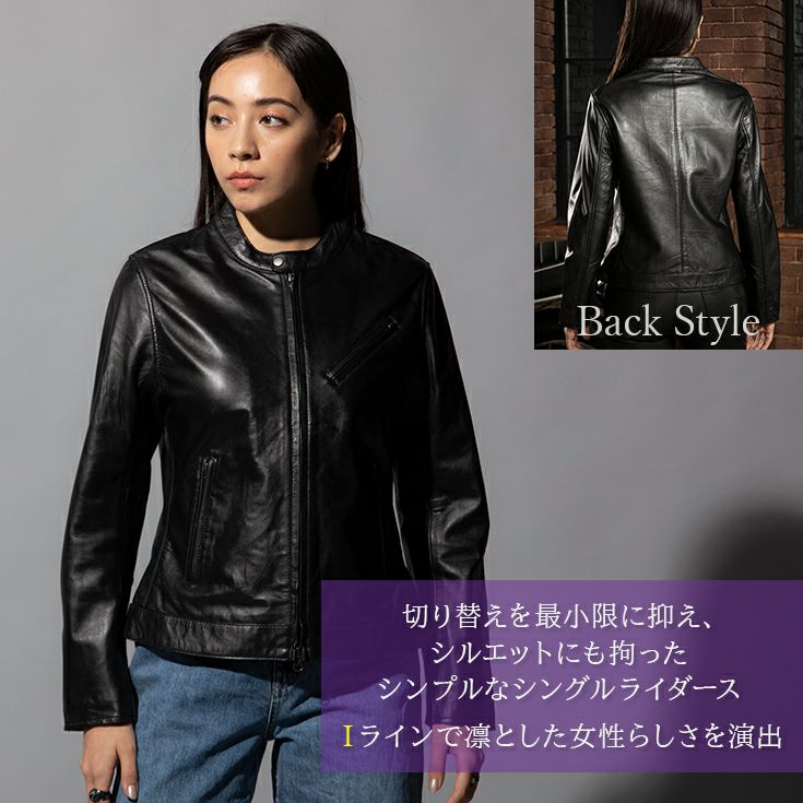 LIUGOO 本革 シングルライダースジャケット レディース リューグー