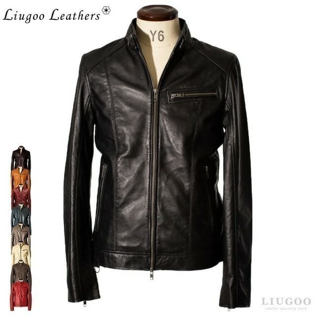 レザージャケット馬革Liugoo Liugoo Leathers 本革 シングルライダースジャケット メンズ
