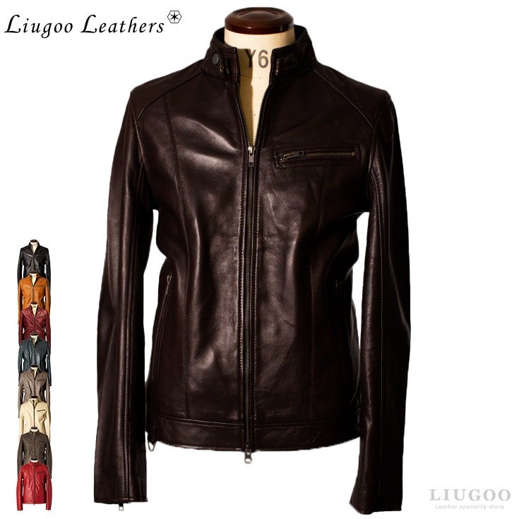 Liugoo Leathers 本革 シングルライダースジャケット メンズ