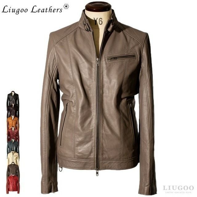 Liugoo Leathers 本革 シングルライダースジャケット メンズ