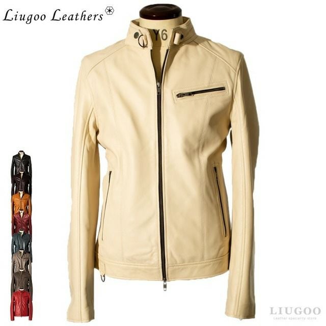 Liugoo Leathers 本革 シングルライダースジャケット メンズ