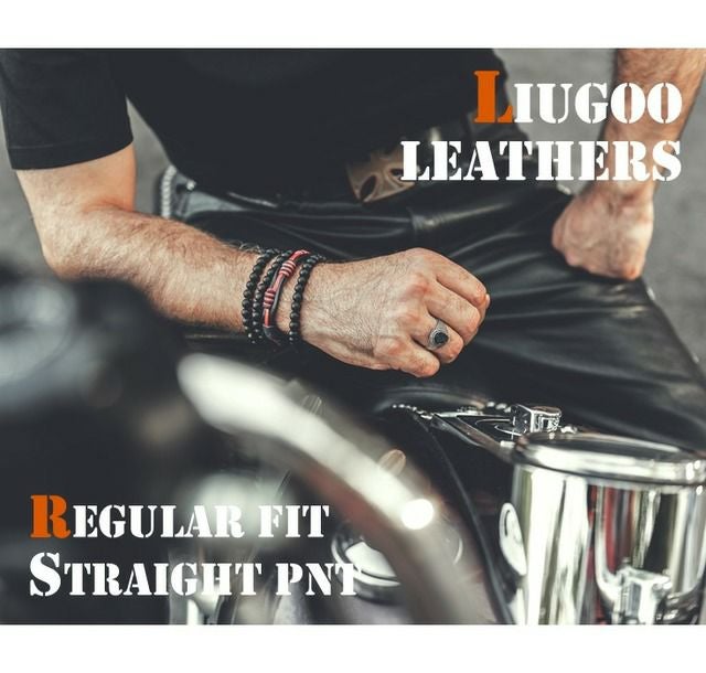 Liugoo Leathers 本革 レギュラーフィットレザーパンツ メンズ