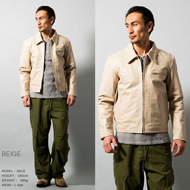 DESIGNWORKS キャメル ショート丈 馬革 シングルライダースジャケット Horn Works 本革 襟付きシングルライダースジャケット メンズ ホーン