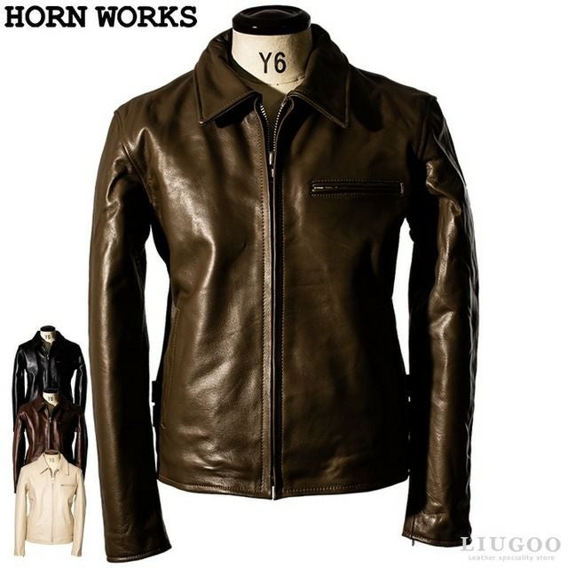 Horn Works ✨良品✨ レザージャケット シングルライダース メッシュ Horn Works 本革 メッシュレザー シングルライダースジャケット メンズ