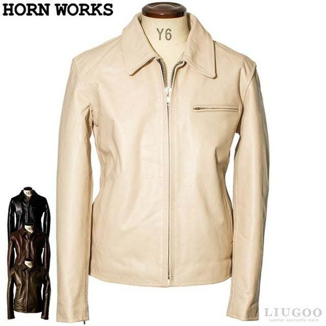 Horn Works ✨良品✨ レザージャケット シングルライダース メッシュ Horn Works 本革 メッシュレザー シングルライダースジャケット メンズ