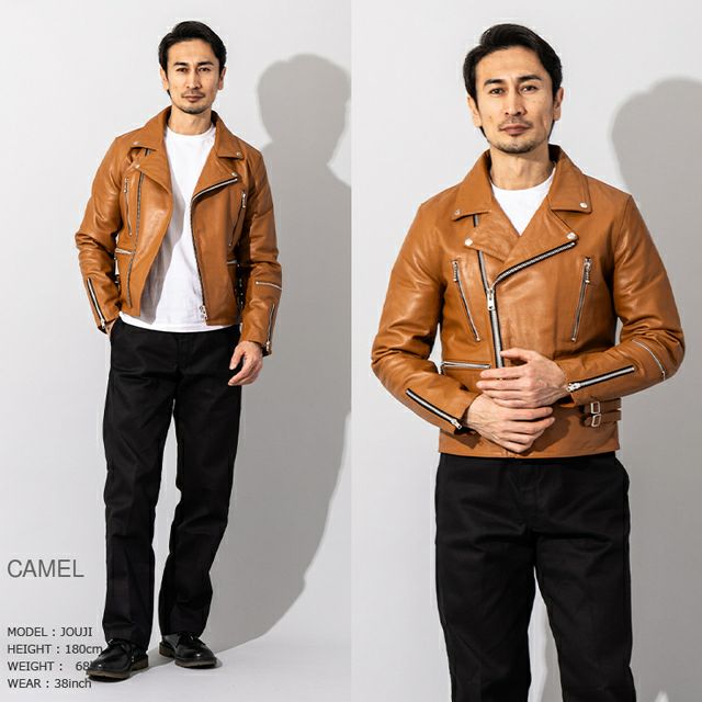 HORN WORKS ブラウン レザー ダブルライダースジャケット M Horn Works 本革 UKダブルライダースジャケット レディース ホーン