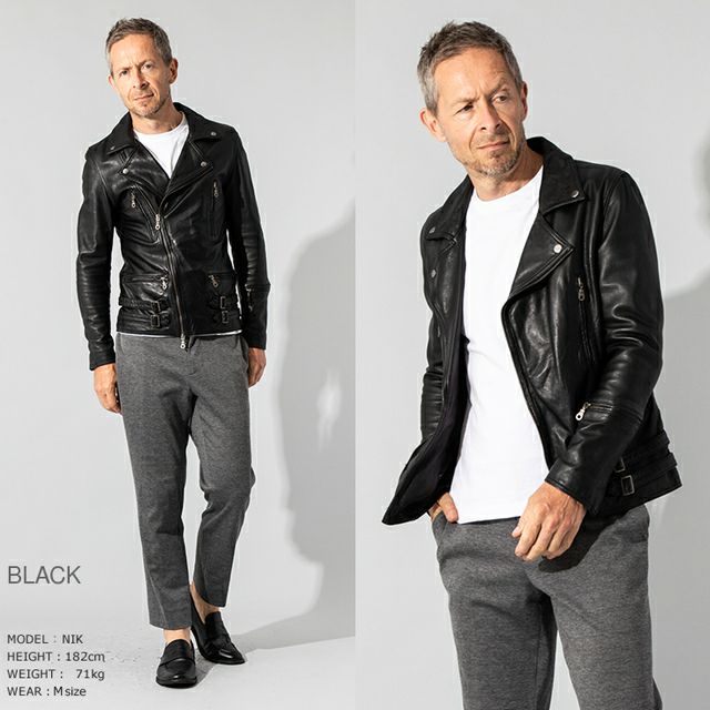 LIUGOO 本革 プレミアムラム ダブルライダースジャケット メンズ