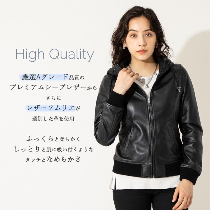 LIUGOO 本革 レザーハイネックパーカー レディース リューグー PRK01LB