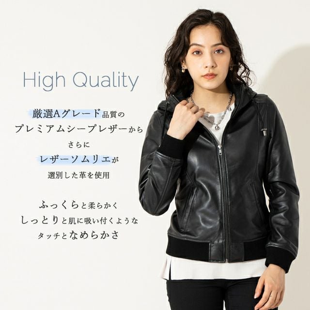 LIUGOO 本革 レザーハイネックパーカー レディース リューグー PRK01LB