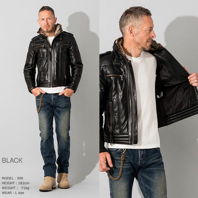 Liugoo Leathers 本革 ウィングネック ダウンライダース メンズ