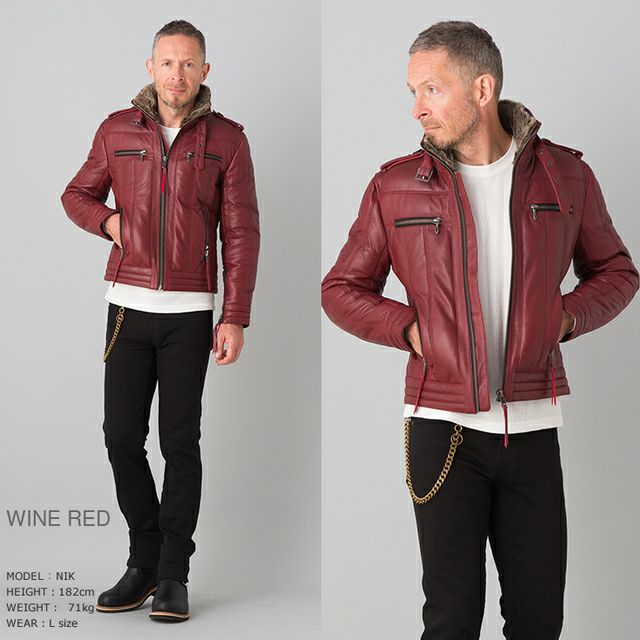 Liugoo Leathers 本革 ウィングネック ダウンライダース メンズ