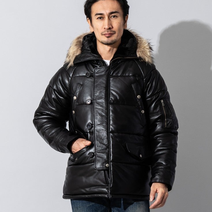 Liugoo Leathers 本革 N-3Bフライトジャケット レザーダウンジャケット 