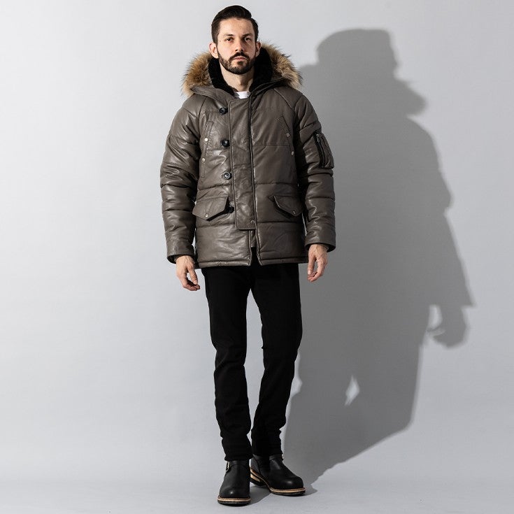 Liugoo Leathers 本革 N-3Bフライトジャケット レザーダウンジャケット 