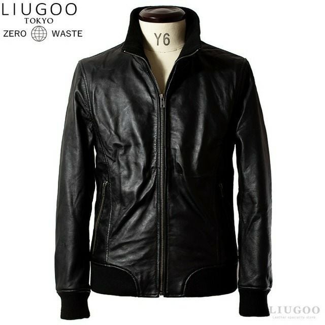 LIUGOO ZERO WASTE 本革 リブ付 レザーブルゾン メンズ リューグーゼロ