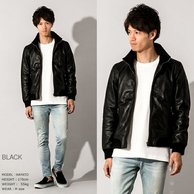 LIUGOO ZERO WASTE 本革 リブ付 レザーブルゾン メンズ リューグーゼロ