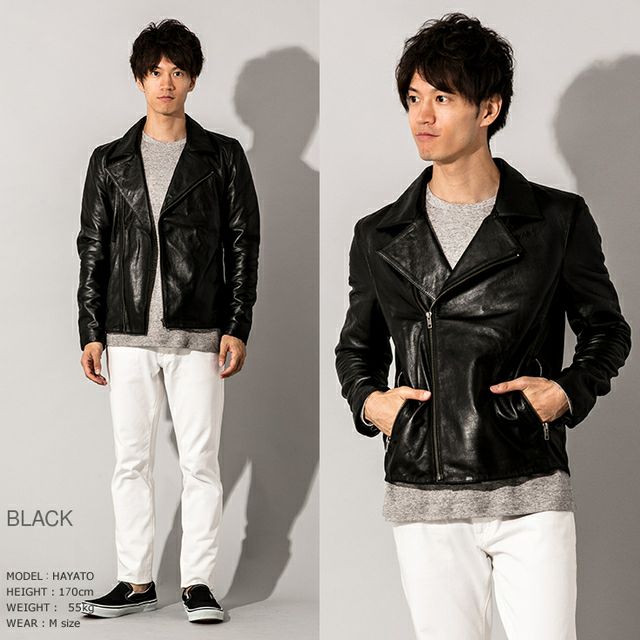 LIUGOO ZERO WASTE 本革 ダブルライダースジャケット メンズ