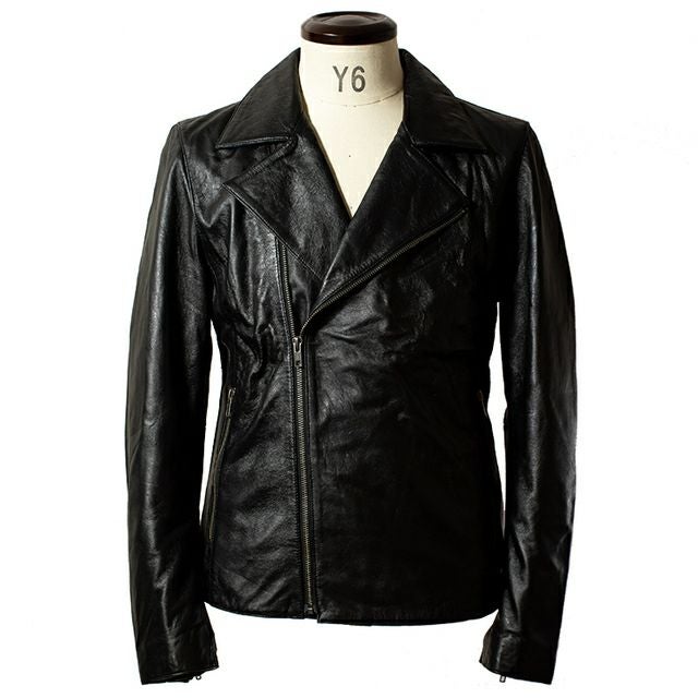 LIUGOO ZERO WASTE 本革 ダブルライダースジャケット メンズ