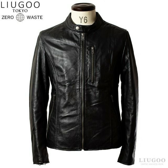 LIUGOO ZERO WASTE 本革 1ボタン テーラードジャケット メンズ