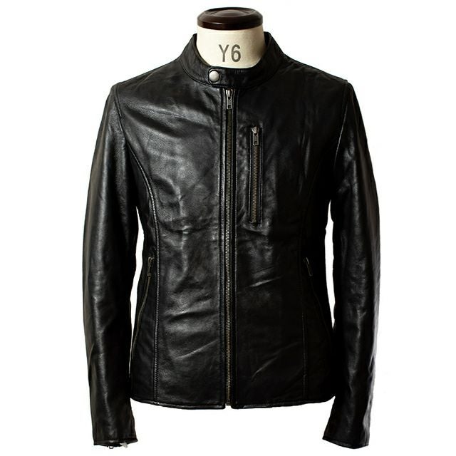 LIUGOO ZERO WASTE 本革 シングルライダースジャケット メンズ