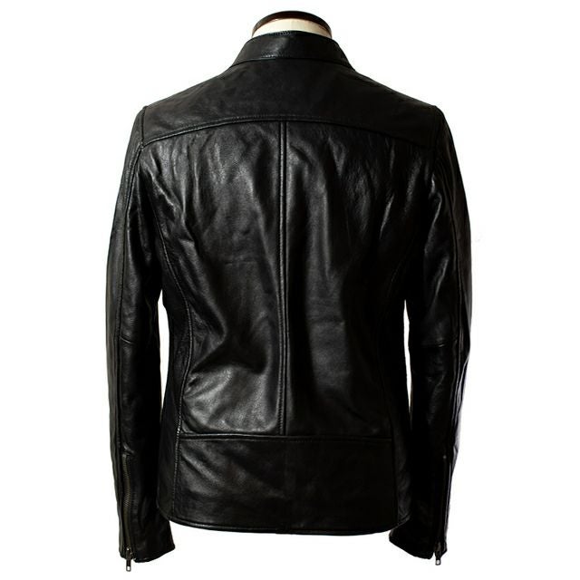 LIUGOO ZERO WASTE 本革 シングルライダースジャケット メンズ