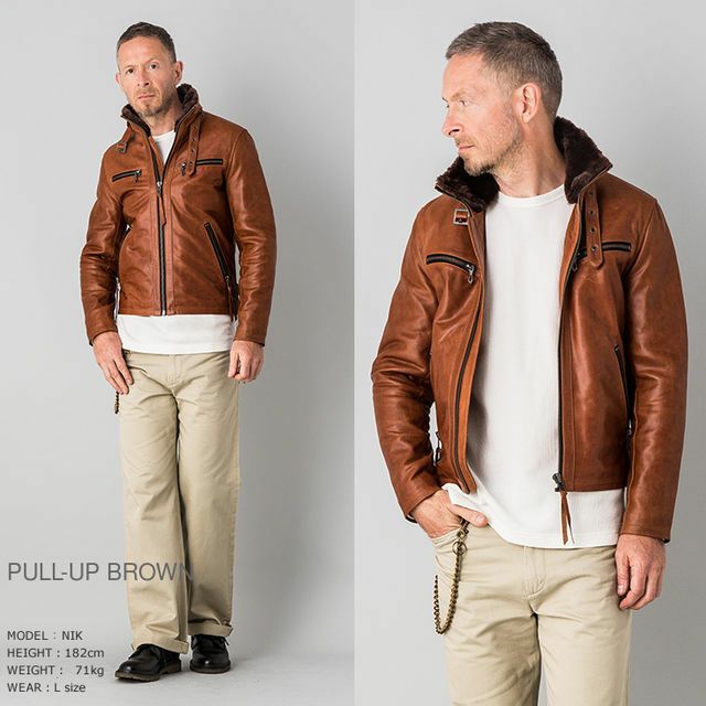 Liugoo Leathers 本革 ウィングネックシングルライダースジャケット