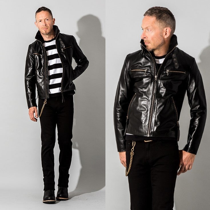 Liugoo Leathers 本革 ウィングネックシングルライダースジャケット 