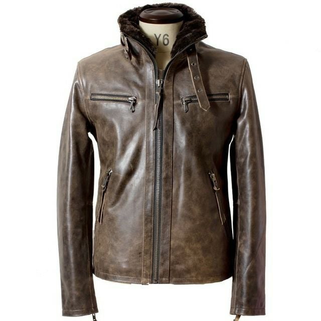Liugoo Leathers 本革 ウィングネックシングルライダースジャケット