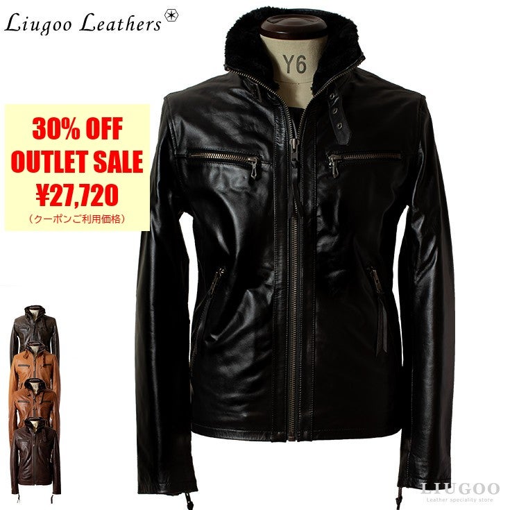 Liugoo Leathers 本革 ウィングネックシングルライダースジャケット