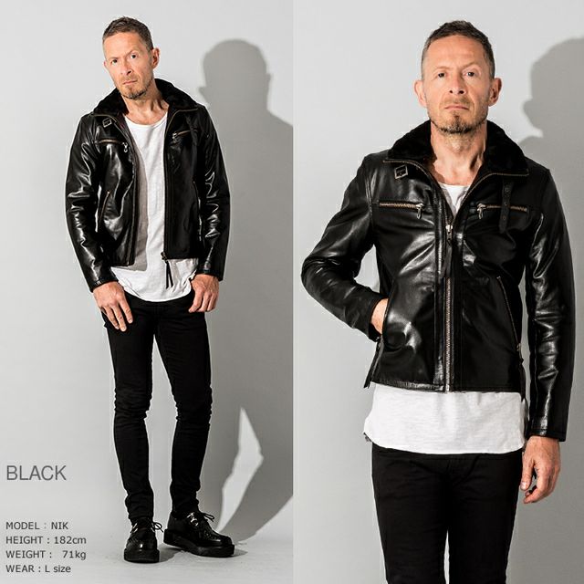 Liugoo Leathers 本革 ウィングネックシングルライダースジャケット