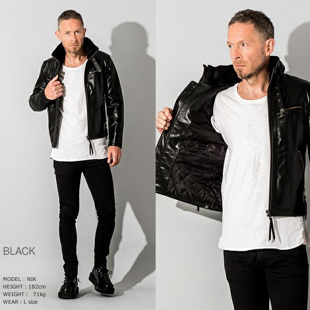 Liugoo Leathers 本革 ウィングネックシングルライダースジャケット