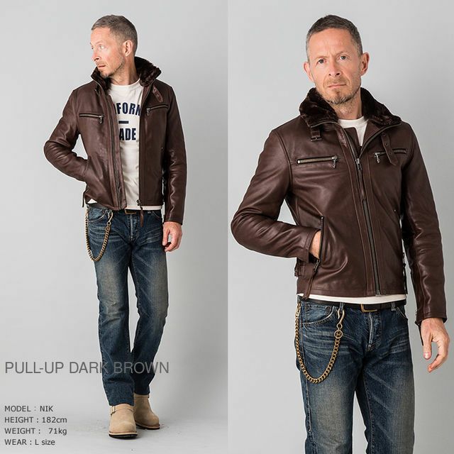 Liugoo Leathers 本革 ウィングネックシングルライダースジャケット