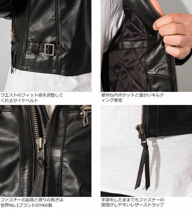 Liugoo Leathers 本革 ウィングネックシングルライダースジャケット