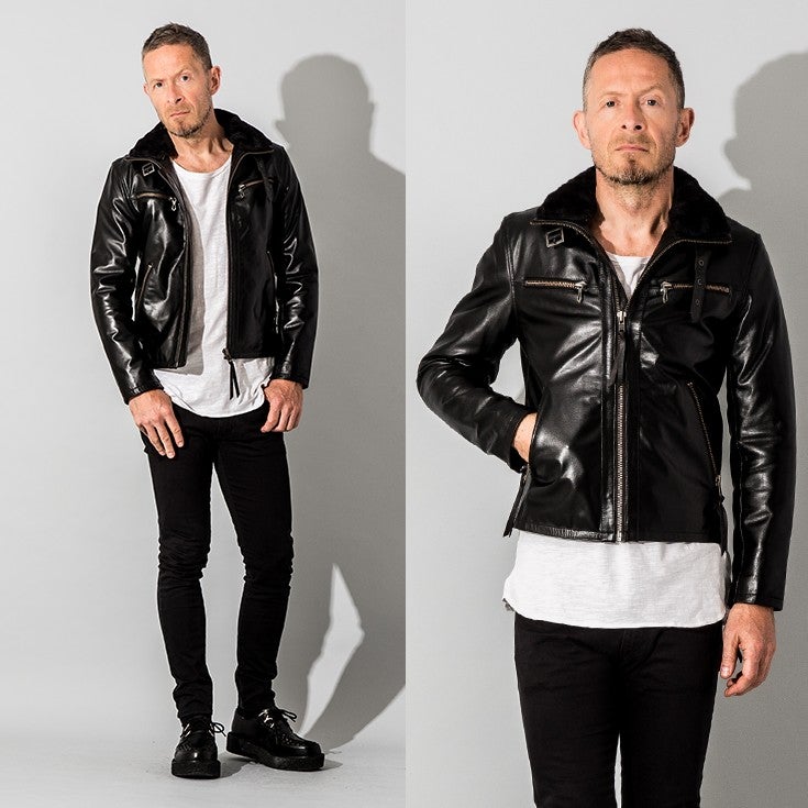 Liugoo Leathers 本革 ウィングネックシングルライダースジャケット
