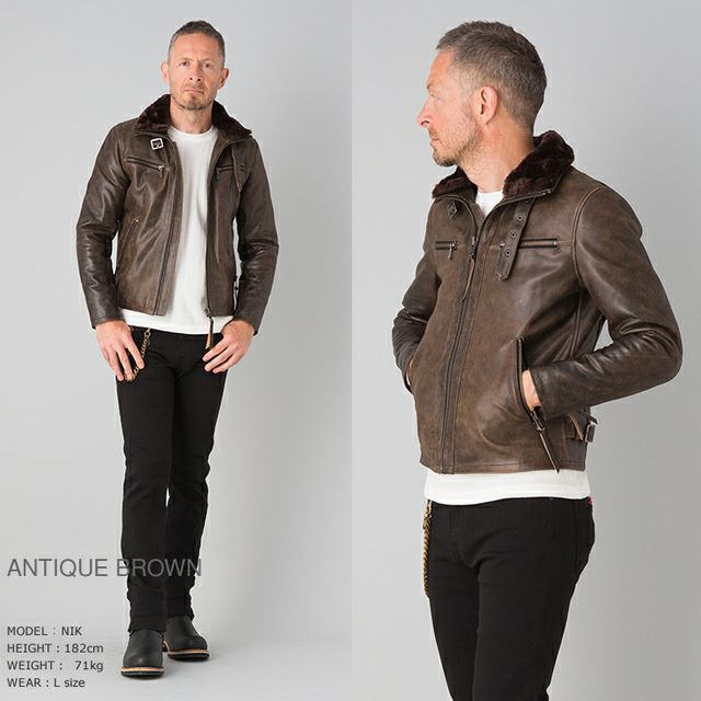 Liugoo Leathers 本革 ウィングネックシングルライダースジャケット