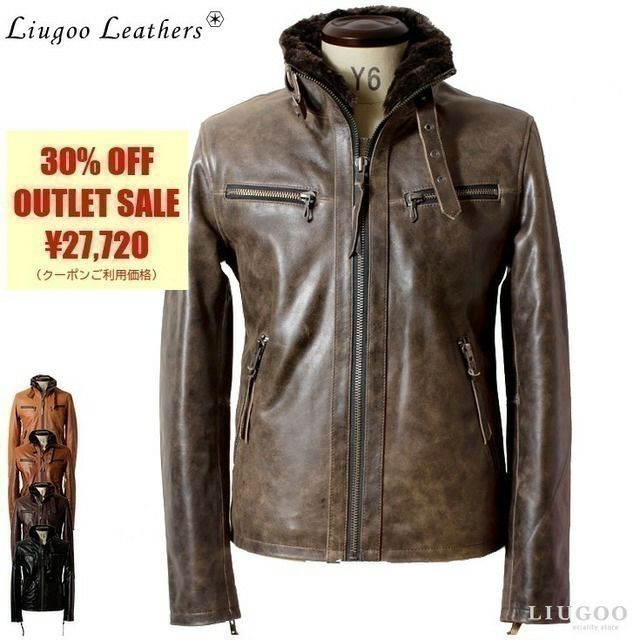 Liugoo Leathers 本革 WING-NECK シングルライダースジャケット メンズ