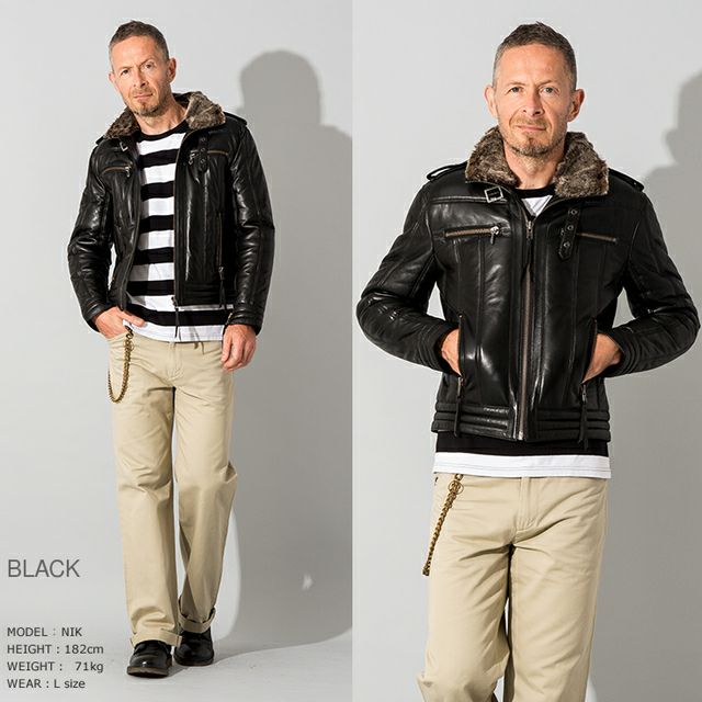 Liugoo Leathers 本革 ウィングネック ダウンライダース メンズ