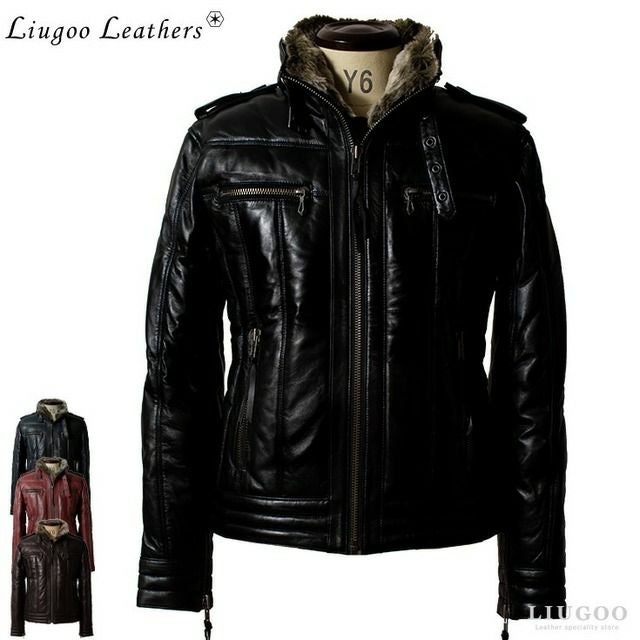 Liugoo Leathers 本革 レザー×機能性中綿 ダウンライダースジャケット