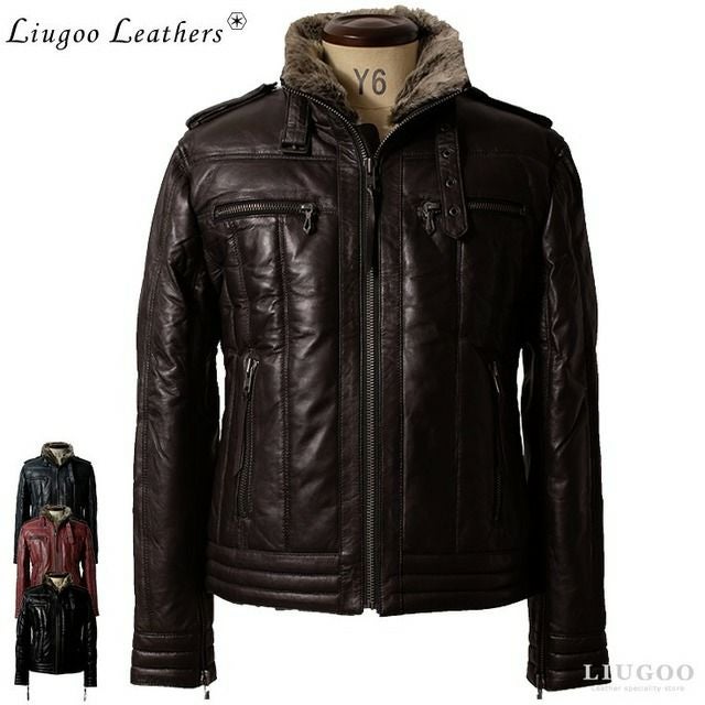 Liugoo Leathers 本革 ダイヤモンドキルト レザーダウンジャケット