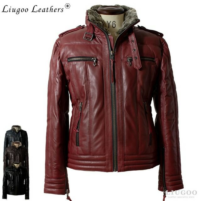 Liugoo Leathers 本革 ダイヤモンドキルト レザーダウンジャケット