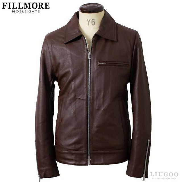 【カナダ製×鹿革】ディアスキンレザーシングルライダースジャケット ブラウン M FILLMORE 本革 ディアスキンシングルライダースジャケット メンズ