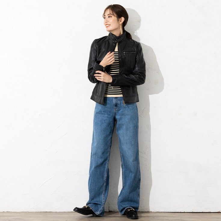 LIUGOO 本革 シングルライダースジャケット レディース リューグー