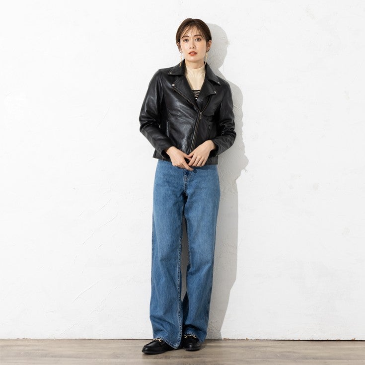 LIUGOO 本革 ダブルライダースジャケット レディース リューグー
