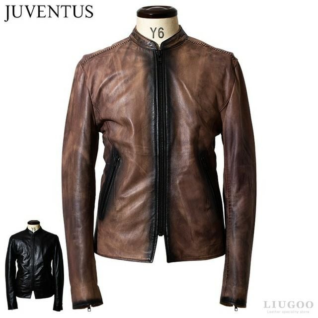 JUVENTUS 本革 手染めシングルライダースジャケット メンズ ユベントス