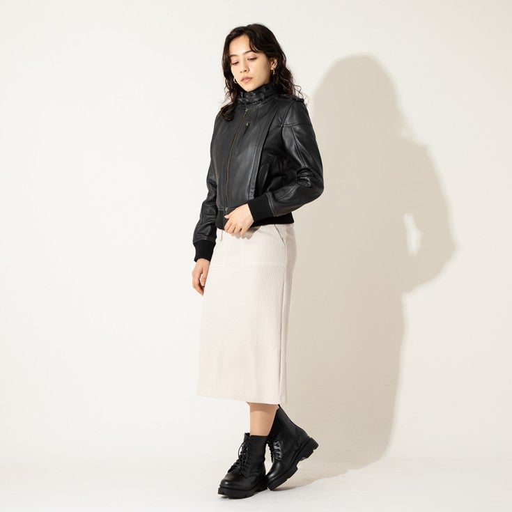 LIUGOO 本革 リブ ライダースジャケット レディース リューグー