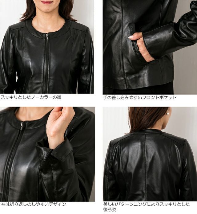JEAN-LOUIS SCHERRER 本革 ノーカラーシングルライダースジャケット