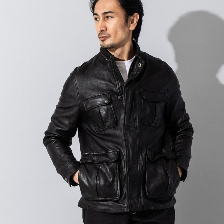 Liugoo Leathers 本革 フルベジ ビンテージ仕上げ M-65タイプ 