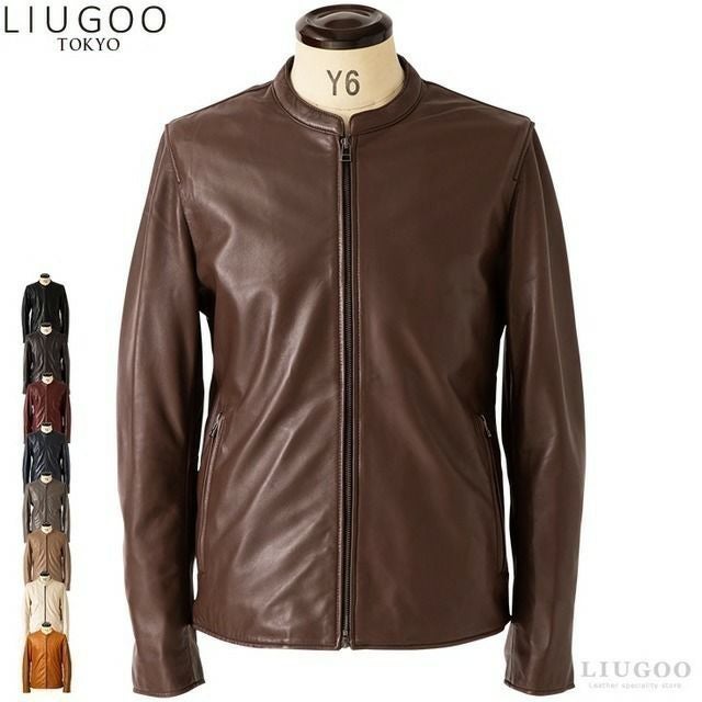 LIUGOO 本革 シングルライダースジャケット メンズ リューグー SRS12B