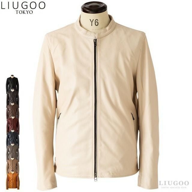 LIUGOO 本革 製品染めダブルライダースジャケット メンズ リューグー