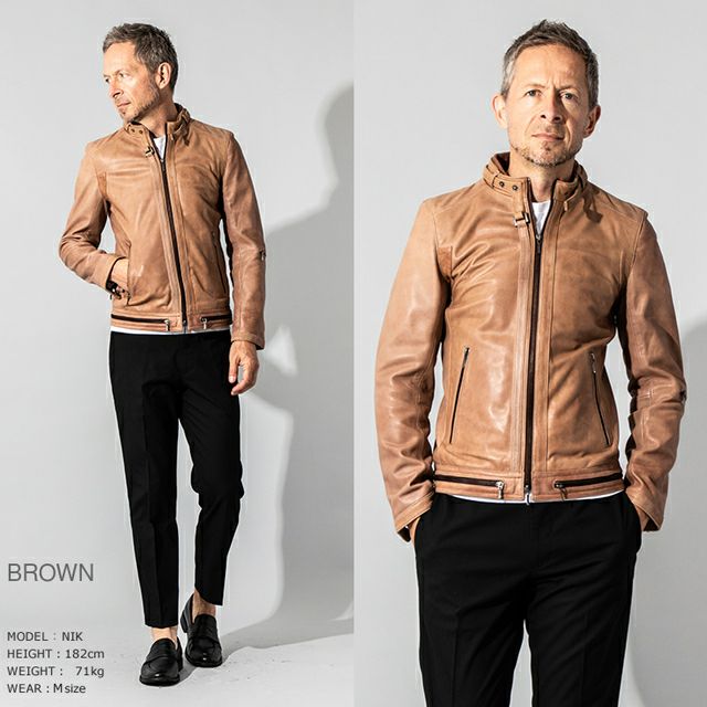 LIUGOO 本革 シングルライダースジャケット メンズ リューグー SRS16A